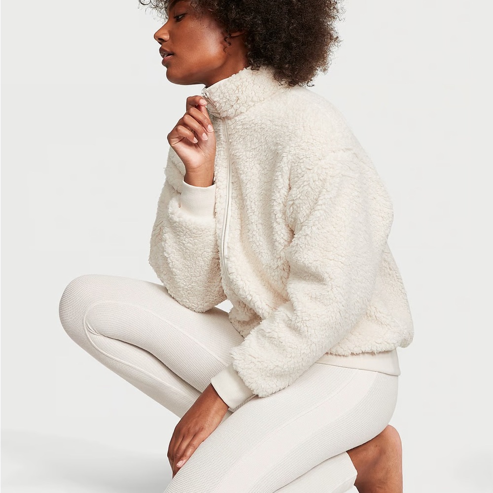 BNWT Victoria’s Secret Cozy Fleece Full-Zip Mock Neck Jacket, White, XS